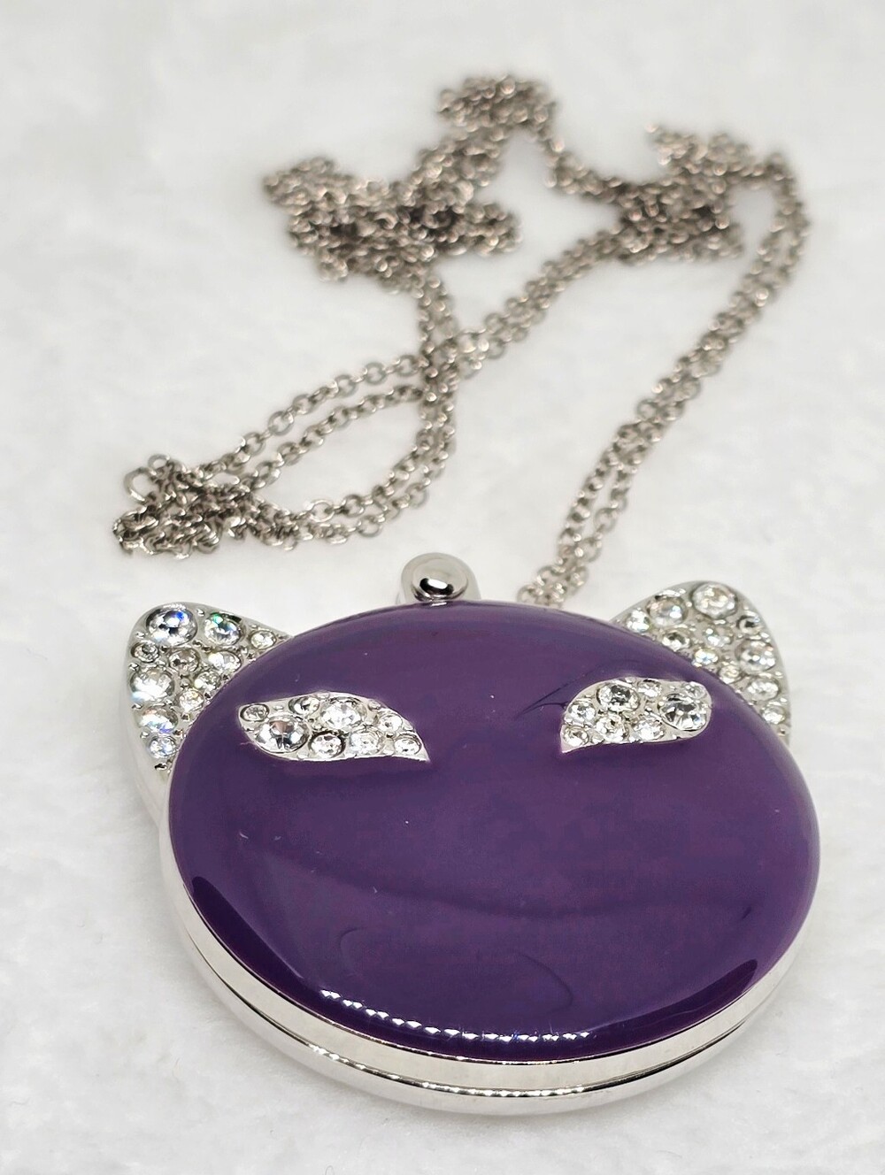 Katy Perry Purr Locket Necklace 2010 Rare Purple Cat Pendant Rhinestone Enamel